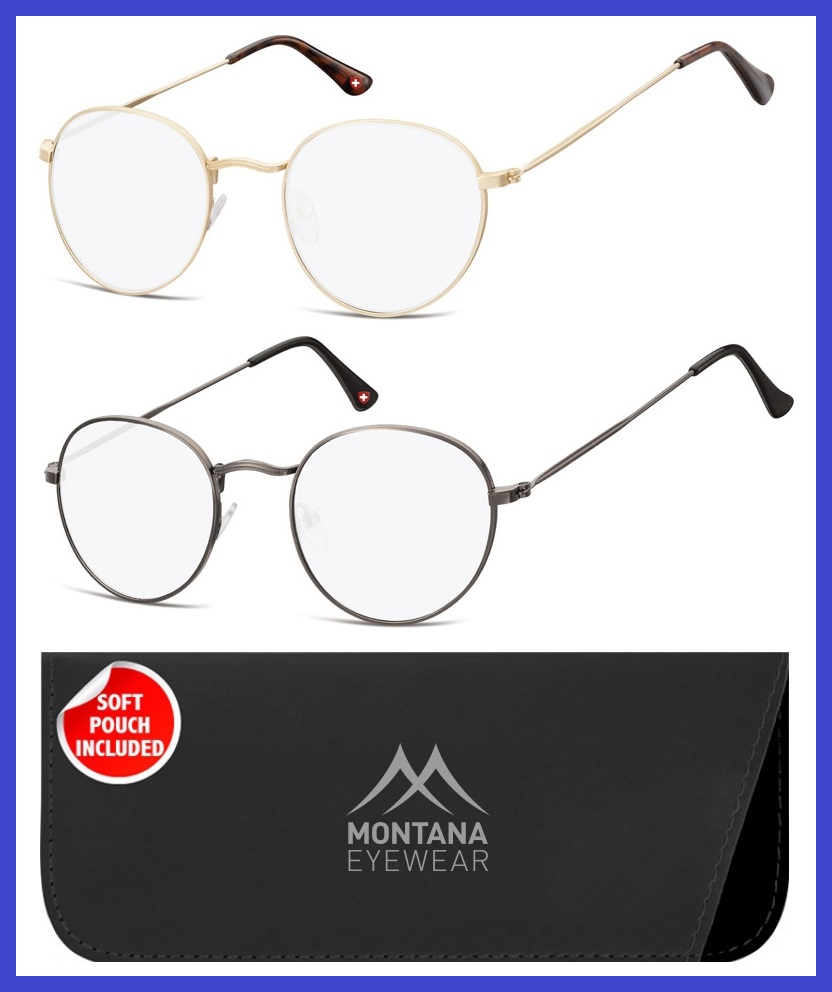 Occhiali Da Vista Anti Luce Blu &ndash; Rotondi &ndash; Unisex &ndash; Montatura Oro/nera &ndash; Montana